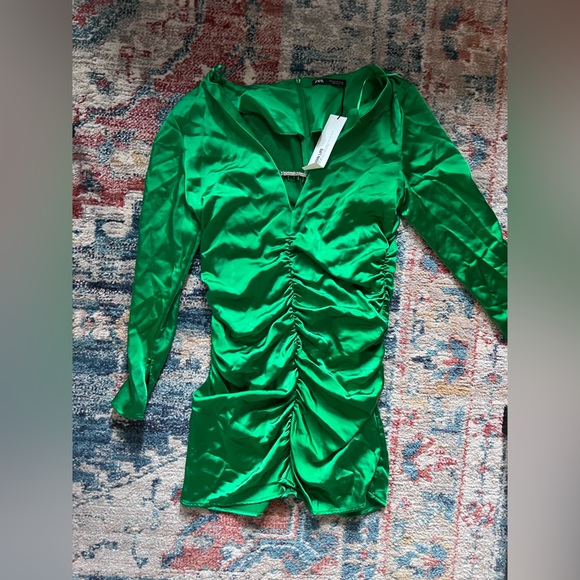 Zara | Dresses | Emerald Green Zara Silk Dress | Poshmark